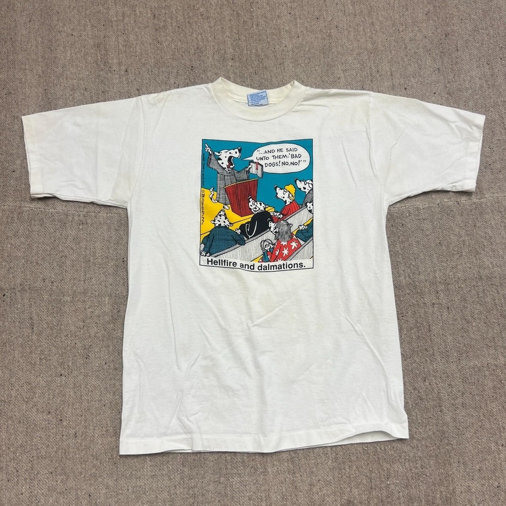 Vintage Hellfire And Dalmatians Shirt Mens Large White 1990s Comic Cartoon‎